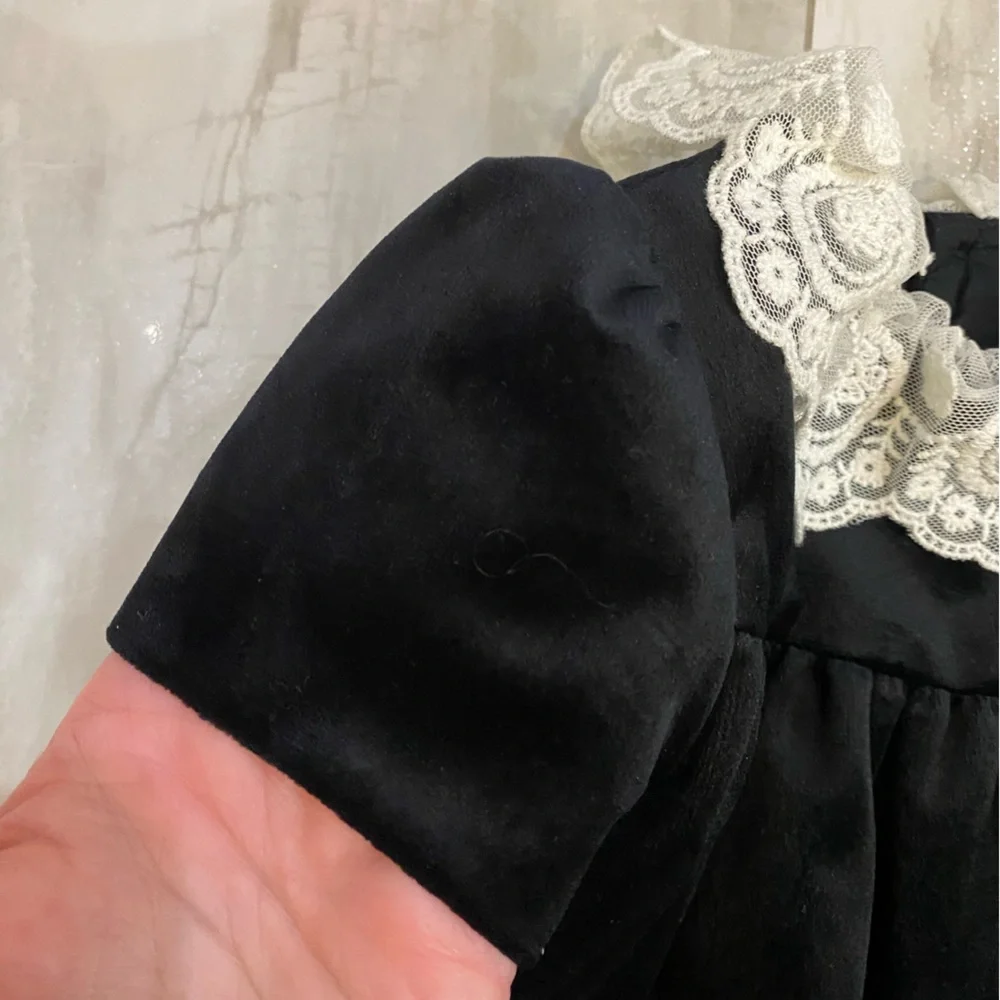NWT Luli & Me Heirloom Lace Deluxe Black Velvet Float Dress & Bloomers girls 18M